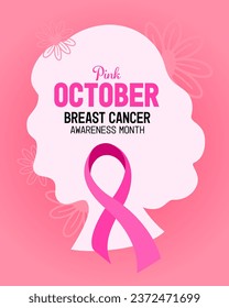 Pink October, Breast cancer awareness month. Campaign banner with pink ribbon background. Vector illustration.