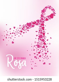 Pink October in Portuguese language. Breast cancer awareness month vector. Vertical backdrop.