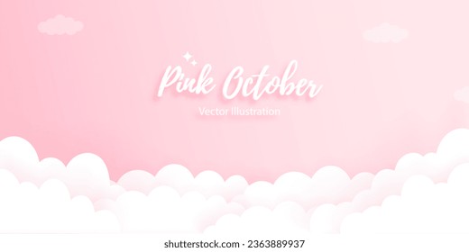 Pink October, Watercolor Illustration, Paper cut Vector illustration