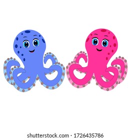 pink octopus cartoon character. Cute octopus illustration, sea life vector