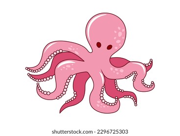 Pink octopus character. Cute octopus flat vector isolated on white background. Aquatic fauna. Octopus icon.