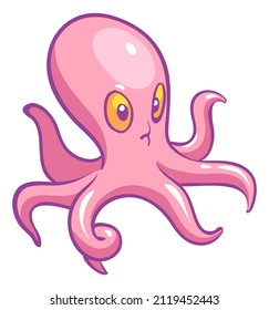 Pink octopus. Cute cartoon deep ocean animal