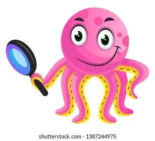 Pink octopus researching illustration vector on white background