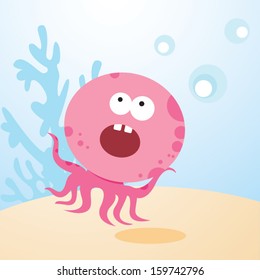 Pink octopus. Vector illustration.