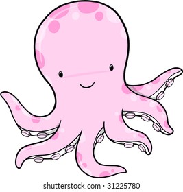 Pink Octopus Vector Illustration