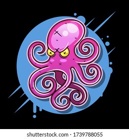 Pink Octopus Vector Illustration. Suitable For Greeting Card, Poster Or T-shirt Printing.