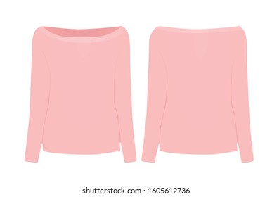 Pink off shoulder sweater. vector illustration
