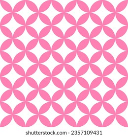 Pink on white cute geometric pattern. Overlapping circles and ovals abstract retro fashion texture. Seamless pattern.