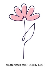 flor rosa de una línea sobre blanco