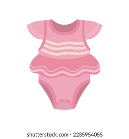 Pink onesie for baby girl isolated on white background. Clothes for newborn child cartoon illustration. Babys apparel concept