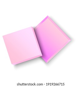 pink open box on white background. Vector illustration 3d. Festive banner design. Stock image. EPS 10.