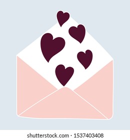 Pink open envelope with a heart. Valentine's Day. Declaration of love. Vector illustration
