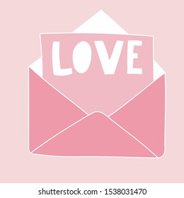 Pink open envelope with a heart. Valentine's Day. Declaration of love. Vector illustration