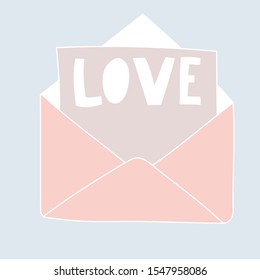 Pink open envelope with a heart. Valentine's Day. Declaration of love. Vector illustration