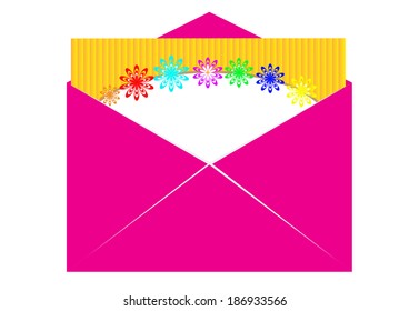 Pink open envelope with invitation card