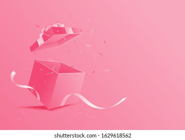 Pink Open Gift Box.Can Be Used For Wallpaper Or Space To Put Text.Vector Illustration.