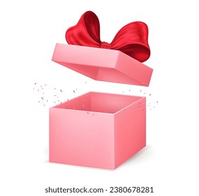 Pink open gift box. Perfect for birthday or holiday gift. Present package. Vector illustration
