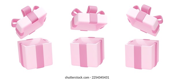 Caja de regalo abierta rosa con un arco de cinta pastel aislado. Casilla sorpresa abierta de vacaciones. Vector realista para el Día de San Valentín, Día de la Mujer y Día de la Madre