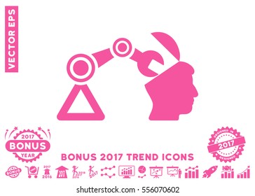 Pink Open Head Surgery Manipulator icon with bonus 2017 trend pictograph collection. Vector illustration style is flat iconic symbols, white background.