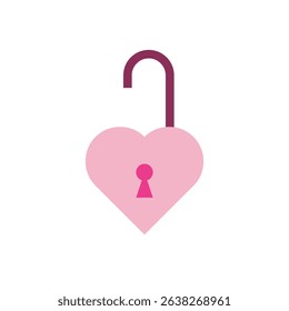 pink open padlock in heart shape, representing trust, freedom in love, or emotional openness. Great for wedding and romance visuals. Vector format.