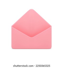Pink open paper envelope inbox message communication correspondence information 3d icon realistic vector illustration. Cute incoming letter postal message mail cyberspace badge design
