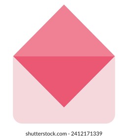 Pink Opened Blank Envelope Isolated On White Background. Vector Flat style illustration for Valentines Day Design, Cute Romantic Graphic for Card, Poster, Print Sticker pack, Love message App.