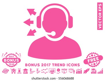 Pink Operator Answer Speech icon with bonus 2017 year trend symbols. Vector illustration style is flat iconic symbols, white background.