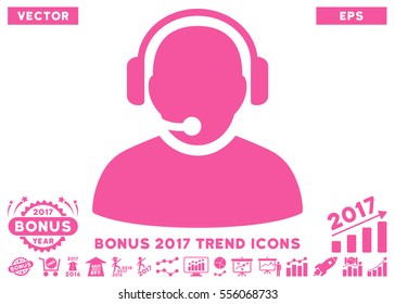 Pink Operator icon with bonus 2017 year trend pictograms. Vector illustration style is flat iconic symbols, white background.