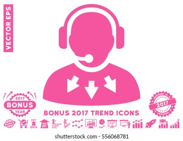 Pink Operator Message pictograph with bonus 2017 trend icon set. Vector illustration style is flat iconic symbols, white background.