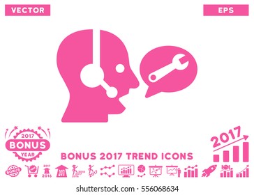 Pink Operator Service Message icon with bonus 2017 trend pictograph collection. Vector illustration style is flat iconic symbols, white background.