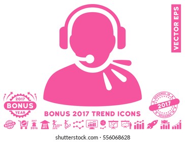 Pink Operator Speech icon with bonus 2017 year trend icon set. Vector illustration style is flat iconic symbols, white background.