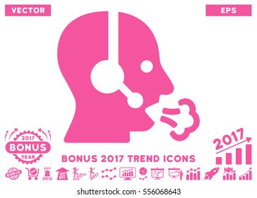 Pink Operator Speech icon with bonus 2017 year trend icon set. Vector illustration style is flat iconic symbols, white background.