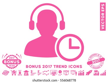Pink Operator Time pictogram with bonus 2017 year trend elements. Vector illustration style is flat iconic symbols, white background.