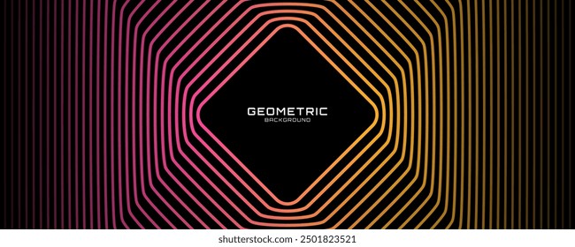Pink orange abstract background on dark space with glowing lines effect decoration. Modern banner with stripes style. Graphic design element squares concept for web, flyer, card, or brochure cover