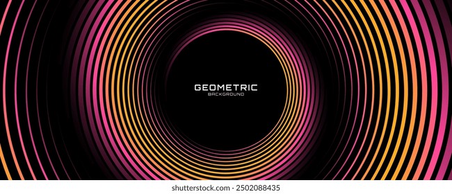 Pink orange abstract background on dark space with glowing lines effect decoration. Modern banner with stripes style. Graphic design element circles concept for web, flyer, card, or brochure cover