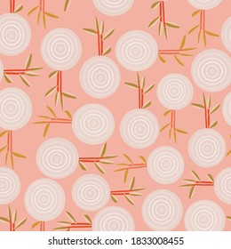 Pink orange with abstract vegetable halves seamless pattern background design.