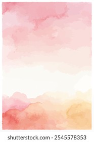 A pink and orange background with a white background. The background is a watercolor painting. The painting is of a sky with clouds