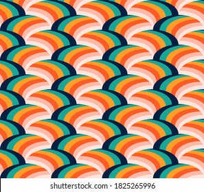 pink, orange, black, red, green, beige curved stripes are grouped and lined up. striped seamless pattern. vector