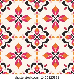 Pink, orange and black seamless pattern. Abstract vector ornament template. Paisley elements. Great for fabric, invitation, background, wallpaper, decoration, packaging or any desired idea.