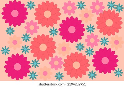 Pink, orange and blue daisies pattern background.