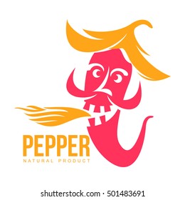 pink and orange of chili pepper vector logo illustration, isolated on white background. Hot and spice chili pepper logo, skull and bones, mexican cuisine