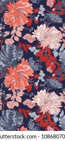 Pink Orange Chrysanthemum Seamless Vector Pattern Design