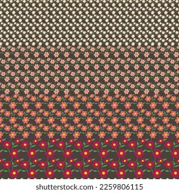pink orange and cream seamless floral vector small flowers with green leaves border pattern on brown background