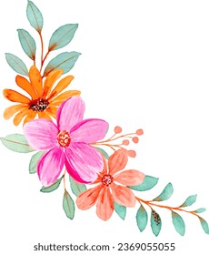 Pink orange floral bouquet with watercolor for background, wedding, fabric, textile, greeting, card, wallpaper, banner, sticker, decoration etc.