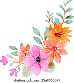 Pink orange floral bouquet with watercolor for background, wedding, fabric, textile, greeting, card, wallpaper, banner, sticker, decoration etc.