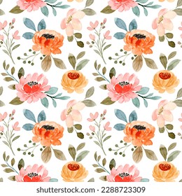 Pink orange floral pattern with watercolor for background, fabric, textile, fashion, wallpaper, wedding, banner, sticker, decoration etc.
