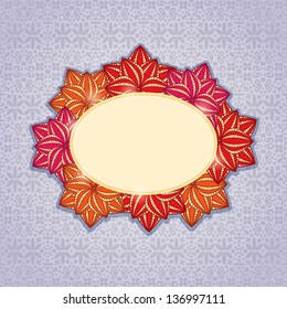 Pink and Orange Flowers Round Frame in the Middle of Invitation Card. Vector Illustration
