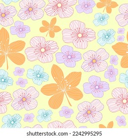pink and orange flowers seamless abstract feminine vector pattern