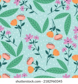 pink and orange flowers seamless pattern
