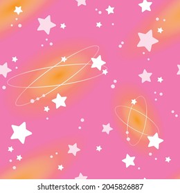 Pink Orange Fun Space Stars Cosmic Trendy Gradient Seamless Wallpaper Pattern